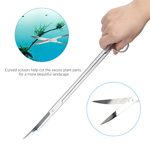 Aquarium Aquascape Tools Kit 15in, 4 in 1 Anti-Rust Aquatic Plant Aquascaping Tool Stainless Steel Tweezers Scissor Spatula for Aquarium Tank Clean Fish Tank Aquascape Accessories Set(Silver) - color: Silver