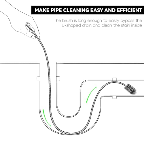 Flexible Drain Brush, 66 Inch Long Double Ended Hose Pipe Cleaners and 58 Inch Tube Cleaning Brush and 2 Pack 8 Inch Straw Cleaner Brush - color: Black