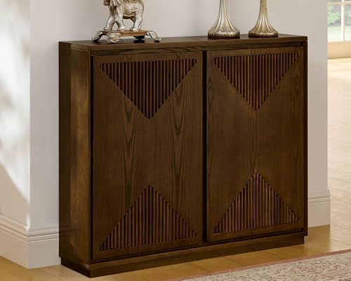 LKTART Buffet Cabinet Sideboard with Storage,Mid Century Modern Narrow Small Accent Cabinet with Doors,Wood Coffee Bar Media Console Table for Kitchen, Living Room, Entryway-Brown Walnut,3 Pieces - color: D- Brown Walnut, size: 3 Pieces