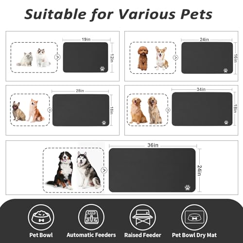 HotLive Dog Food Mat - Absorbent Cat Mat for Food and Water, No Stains Pet Feeding Bowl Mat, Easy to Clean Pet Placemats, Quick Dry Dog Water Dispenser Mat for Messy Drinkers | Paw Black 16"x 24" - color: Paw Black, size: 16"x24"