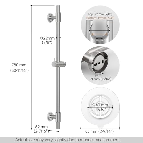 KES No Drill 30-Inch Shower Slide Bar with Adjustable Handheld Shower Head Holder, Self Adhesive, Universal Fit, SUS304 Brushed Stainless Steel Drill-Free for Bathroom, F209S78DF-BS - color: Brushed Finish, style: 30.7-Inch+Self-adhesive Mounted