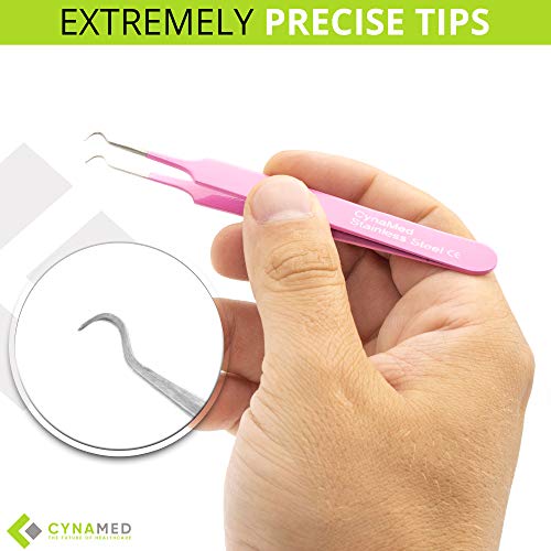 Blackhead Tweezer - Professional Curved Steel Tip Surgical Comedone & Splinter Extractor. Ideal Blemish & Acne Remover Tool Means Flawless Facial Skin (Pink) - color: Pink