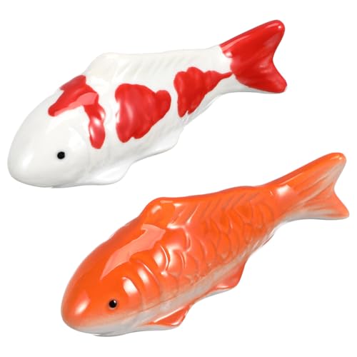 INOOMP 2pcs Ceramic Floating Fish Artificial Aquarium Floating Realistic Floating Koi Fish Figurines for Indoor or Outdoor Decor Desktop Ornaments