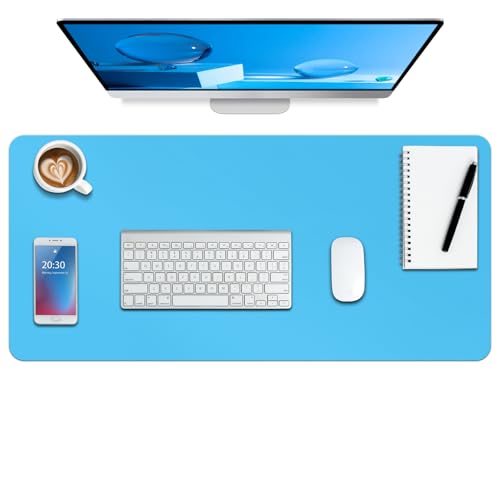 Boutilon Leather Desk Pad Protector,Non-Slip Mouse Pad,Laptop Desk Pad,Office Mouse Mat,Waterproof Leather Desk Blotter,Desk Writing Pad for Office and Home (S-Blue,24"x 14") - color: Blue, size: S 24" x 14"