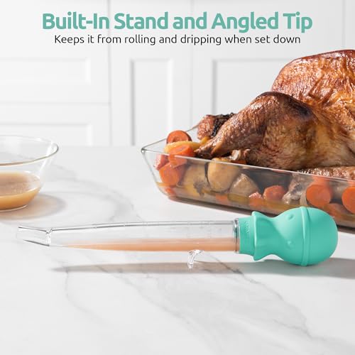 U-Taste 1.5oz Angled Turkey Baster - 228.2℉ Heat Resistant Food Grade Tritan and Silicone Large Octopus Bulb Baster Set with Cleaning Brush for Cooking Basting Meat Poultry Beef Chicken (Aqua Sky) - color: Aqua Sky