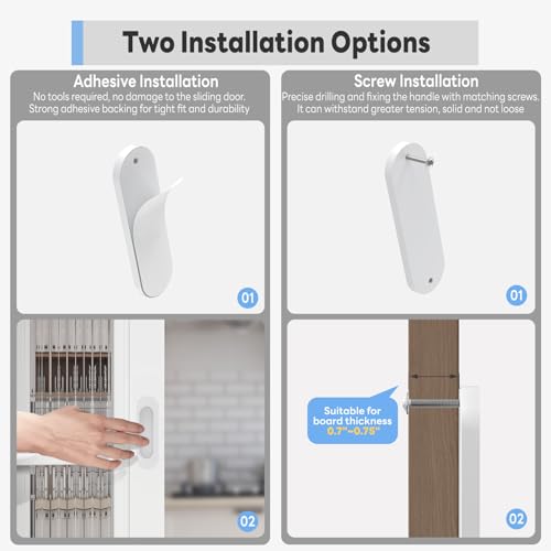2 Pack Self Stick Sliding Door Handles, Aluminum Alloy 4 Inch Self Adhesive Cabinet Knobs for Push-Pull Glass Barn Doors, Closets, Wardrobes, Windows (2, White) - color: White