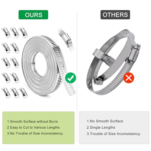 Hose Clamps, DIY 28 FT Metal Strap + 12 Fasteners, Hose Clamps Stainless Steel, Large Adjustable Hose Clamp Pipe Clamp for Pipe Automotive Mechanical Applications - size: 28 FT Metal Strap + 12 Fasteners