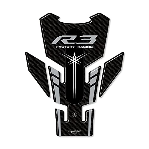 labelbike - 3D Stickers Motorcycle Fuel Tank Pad Protection and Decoration in Resin Compatible with Yamaha R3 2019-2025 - Color Carbon Grey Black - size: Tank Pad