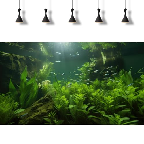 2 Packs Underwater Aquarium Background Lush Green Aquatic Plants Fish Tank Background Undersea Stone with Moss Tropical Reptile Tank Backgrounds Under The Sea World Aquarium Backgrounds 36x20in - color: Dark Green, size: 36(W)x20(H)in