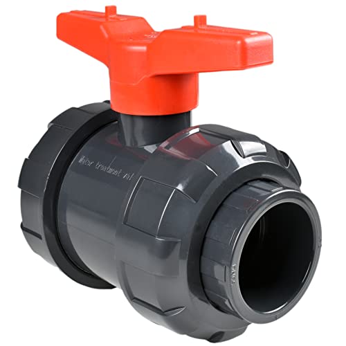 Union Ball Valve 2-1/2" with Full Port (1-Pack), UPVC Full Flow Ball Valve - U.S. ASTM EPDM O-Rings and Reversible PTFE Seats，Rated at 230 PSI, 2 1/2 inch Socket (2 1/2") - size: 2-1/2 Inch (2.5"), style: Pack of 1