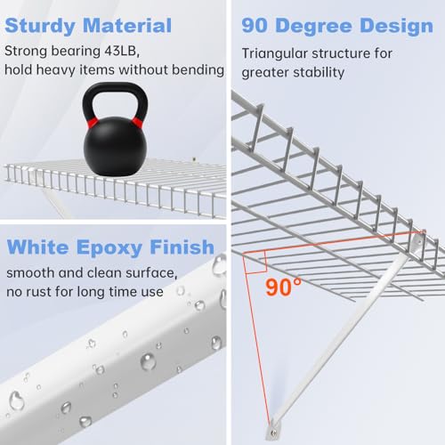 12 Inch Wire Shelf Brackets Set, 8 Pack Metal White Closet Support Bracket with End Brackets & Clips for Wire Shelving Wall Bracket Installation, Support Wire Closet Shelves Racks (8 Pack) - size: 8 Pack