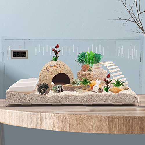 Hermit Crab Supplies - 22 pcs Shells, Natural Coconut Shell Reptile Hide, Artificial Plants, Tank Climbing Toys for Hideouts