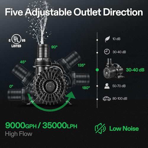 VIVOSUN 9000 GPH Submersible Water Pump 620W Pond Pump Ultra Quiet Aquarium Pump with 26.5FT. Lift Height for Pond Waterfall, Fish Tank, Statuary, or Hydroponics - size: 620W without Barrier Bag