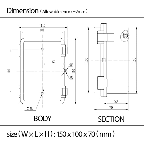 ABS Plastic Dustproof Waterproof IP65 Junction Box Hinged Shell Universal Electrical Project Enclosure Gray, with PC Transparent Clear Cover 5.9 x 3.9 x 2.8inch(150 x100 x70mm) - size: 5.9" x 3.9" x 2.8" (1pc)