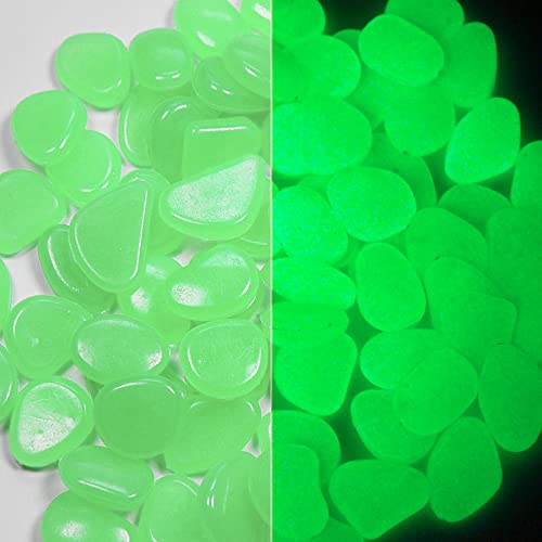 Muzero Glow in The Dark Pebbles, 100pcs Green Glowing Rocks Luminous Stone for Fish Tank, Garden Yard, Path Patio Aquariums Rocks Decor Light Up Rocks - color: Green, size: 100pcs