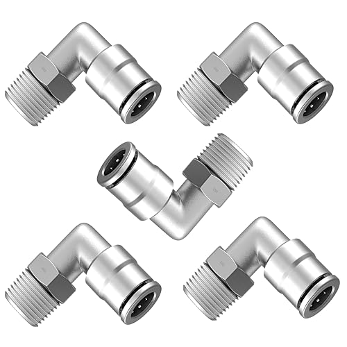 3/8" Od 1/4" Npt Air Elbow Push-to-connect Fittings Air Connectors Fittings Push Elbow Air Line Swivel Fitting Nickel-plated Brass Air Fittings Swivel Pl-3/8-n2 (5 Pack) - size: 3/8"od 1/4" npt