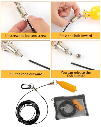 Steel Wire Fish Stringer Fish Holder for Caught Catch with High-Visibility PVC Float Wear Rope for Spearfishing & Angling Ground Plug & Stringer Set (19.7 Feet)