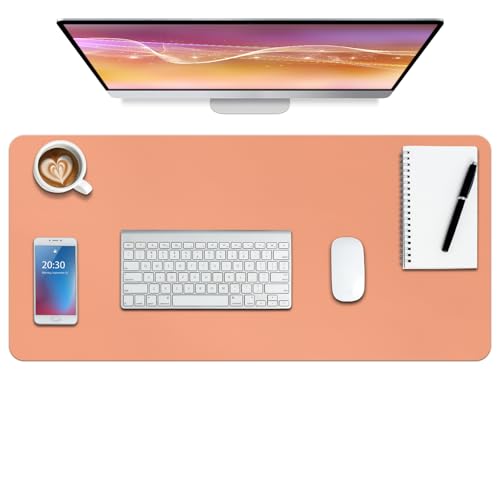 Boutilon Leather Desk Pad Protector,Non-Slip Mouse Pad,Laptop Desk Pad,Office Mouse Mat,Waterproof Leather Desk Blotter,Desk Writing Pad for Office and Home (S-Orange Pink,24"x 14") - color: Orange Pink, size: S 24" x 14"