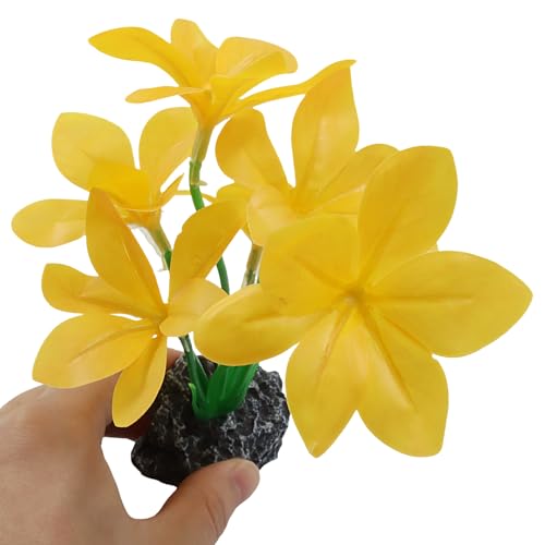Aquarium Plants Fish Tank Decorations 6.69 Inch Artificial Plastic Plants with Weighted Base, Soft Silk Leaves Realistic Design for Betta Fish Reptile Tank Habitat Decor (Yellow Type-A) - color: Yellow Type-a, size: 6.7 in