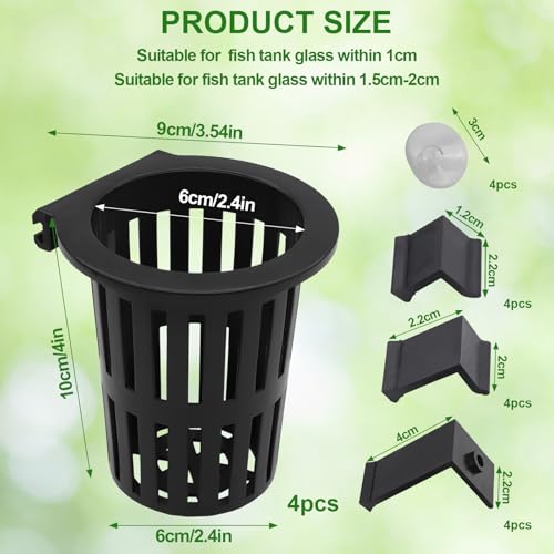4 PCS Upgraded Aquarium Plant Holder, Fish Tank Plant Holder with 3 Size Extension Hooks and Suction Cups for Fish Tank Aquaponic Cultivation