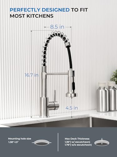 WEWE Kitchen Sink Faucet, Kitchen Faucets with Pull Down Sprayer Stainless Steel Single Handle Single Hole Brushed Nickel Commercial Industrial Spring Pull Out Laundry Farmhouse Kitchen Faucet - color: Brushed Nickel, style: Antique