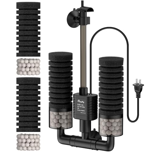 Pawfly Aquarium Sponge Filter, 70 GPH Fish Tank Filter, 3 W Submersible Small Aquarium Filter with Water Pump, Double Foams & Ceramic Balls, Quiet Bio Sponge Filter for 10-40 Gallon Tanks - size: S (For 10-40 Gallon)