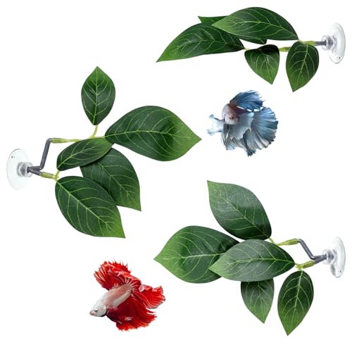 3 Pack Betta Hammock, Betta Hammock for Aquarium Bettas Bed with Suction Cup, Bettas Leaf Hammocks Simulating the Natural Habitat Fishes Resting Spot Playing Breeding Aquarium