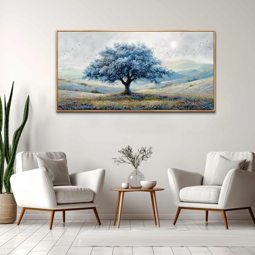 ZUITINGHUA Wood Framed Canvas Wall Art For Living Room Large Wall Decor For Office Bedroom Decorations Blue Tree Landscape Pictures Farmhouse Paintings Artwork Wall Mural Modern Home Decor 30x60 In - color: Blue Tree Wood Framed, size: 60"L x 30"W