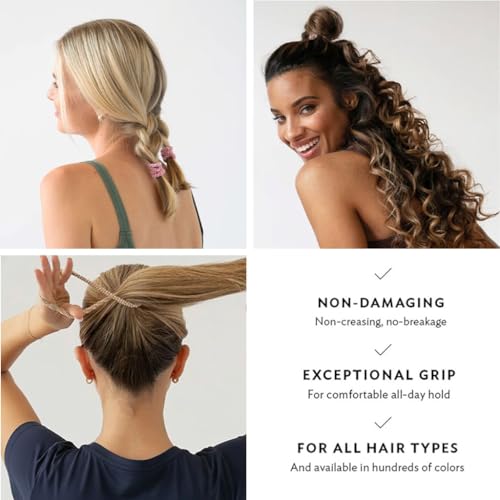 L. Erickson Green and Beige Hair Ties for Thick Hair, Grab & Go Ponytail Holders, 8 Pack, Moss, Thick No-Crease Bands with Strong Hold, Damage-Free Design, Earthy Natural Tones - color: Moss