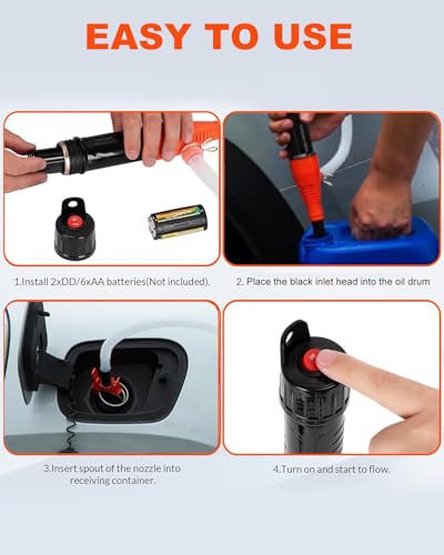 Portable Transfer Pump Battery Operated Electric Siphon Pump for Gas, Fuel, Diesel, Water Transfer 2.4 GPM Flow Oil Extractor -Easy to Use Hand Fuel Pump, Multi-Use Siphon Fuel Transfer Pump - size: 1 Pack (Standard)
