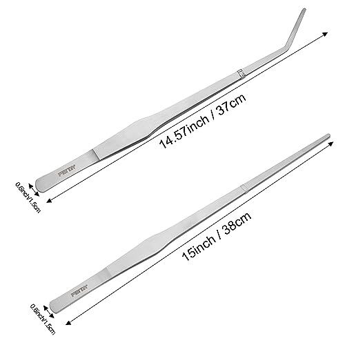 Aquarium Tweezers Extra Long 15 inches Feed Tong clamps - FEITA Straight and Curved Stainless Steel 38cm Tweezers Set for Fish Tank Plants Aquascape Tools & Reptile Feeding Tongs - Sliver 2Pcs - color: Sliver 2pcs