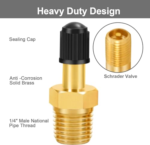 GODESON 1/4" NPT Tank Valve, Anti-Corrosion Brass Schrader Valve with 1/4" Male NPT,Using with Air Compressor Tanks with Sealing Caps (Pack of 2) - style: 1/4"NPT(Pack of 2)