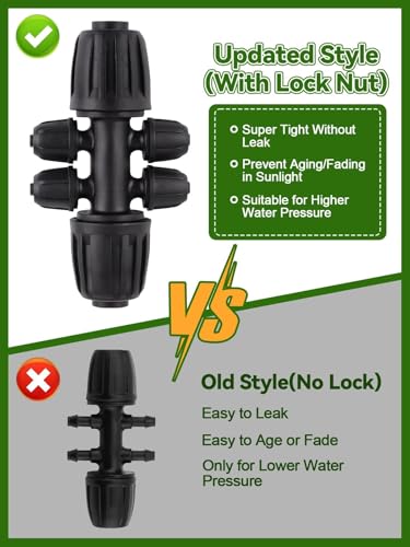 20PCS Locked Barbed Tee Connectors, Kalolary 1/2” to 1/4” Drip Irrigation Fittings Kit 12/16mm to 4/7mm Tube Lock Female Connector 6-Way Barbed Lock Irrigation Parts for Watering System (Black) - color: Black 1/2" to 1/4" 6-Way