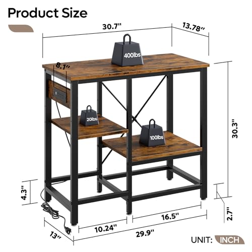 Bestier 20-29-37 Gallon Fish Tank Stand with Power Outlet, 30x13 Metal Aquarium Stand with Filter Storage, 6-Leg Reptile Tank Stand with 3-Tier Adjustable Storage Shelves, 400LBS Capacity - color: Rustic Brown, size: 20-37 Gallon
