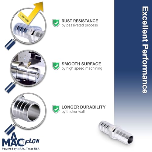 MAACFLOW Stainless Steel 1/8" Hose ID Barb Fitting Splicer Repair Union Mender (Barb OD 0.16") (Pack of 2) - size: 1/8" x 1/8" Barb, style: Pack of 2