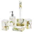 Locco Decor 5 Piece Acrylic Liquid 4D Floating Motion Bathroom Vanity Accessory Set Garden Botanic Green Plants Toothbrush Holder, Tumbler, Soap Dispenser, Soap Dish, Toiletbrush Holder Set - size: 5-piece, style: Green Plants