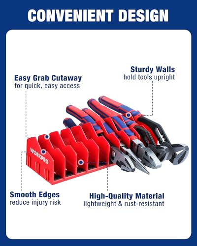 WORKPRO 4-Pack Plier Organizer Rack, Pliers Holder and Cutter Organizers with Non-Slip Rubber Base, 40-Slot Tool Box Organizer, Tool Drawer Organizer, Tool Storage, Plier Rack (Pliers Not Included) - color: Black &Red, size: 4 Pack