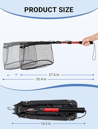 Upgraded Foldable Floating Fishing Net, Tangle-Free Anti-Snag Coated Landing Net, Quick Release & Easy Fold, Portable Fishing Gear for Ranger Boat, Kayak & Trout Salmon Bass Fishing, Gifts for Men - size: 27-35" Extendable