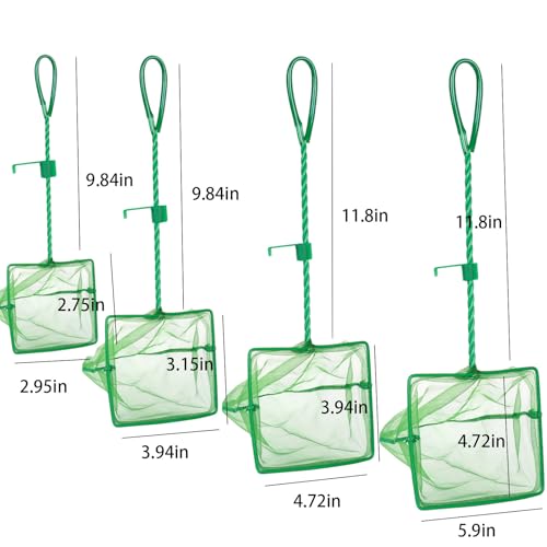 4 Pack Aquarium Fish Net Fine Quick Catch Mesh Nylon Fishing Catch Nets with Plastic Handle for Fish Tank Mesh Nets Scoop - Green - style: (3in, 4in,5in, 6in) With Hooks