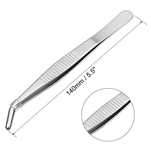 uxcell 2 Pcs 5.5-Inch 430 Stainless Steel Tweezers with Curved Serrated Tip