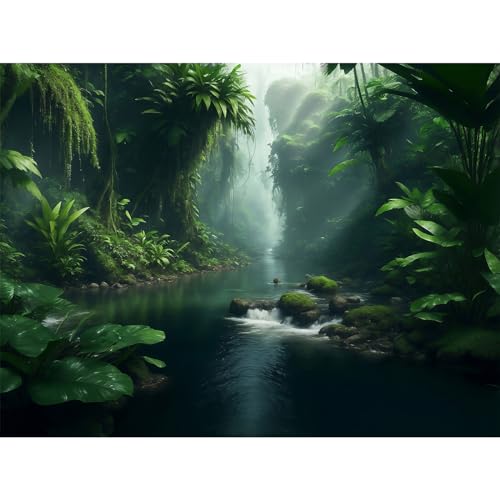 Forest Aquarium Background Tropical Jungle Green Plants Fish Tank Background Foggy Rainforest Tranquil Lake Stream Reptile Tank Backgrounds Forests Waterfall Reptile Enclosure Backgrounds 24x12in - color: Dark_Green, size: 24(W)x12(H)inches/ 60(W)*30cm(H)