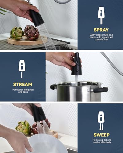Kitchen Faucet with Air Gap: WOWOW Stainless Steel Kitchen Sink Faucet and Dishwasher Air Gap Kits for Kitchen Sink 2 or 4 Hole, Matte Black Finish - color: B: Black, style: Kitchen Faucet with Air Gap Kit