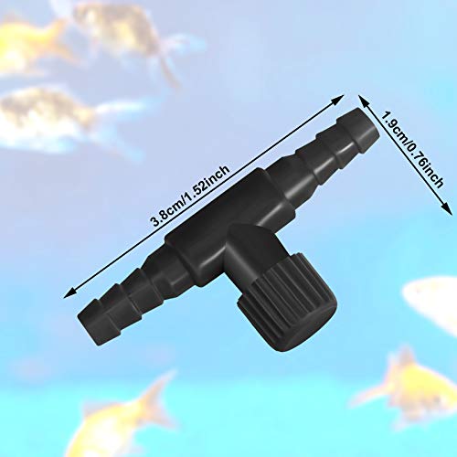 30 Pcs Aquarium Air Valve, T Shaped Fish Tank Air Control Valve Single Way Aquarium Pump Valves Plastic Flow Control Regulator Aquariums Pump Accessories for Fish Tank 3/16" (4mm) ID Tubing(Black)