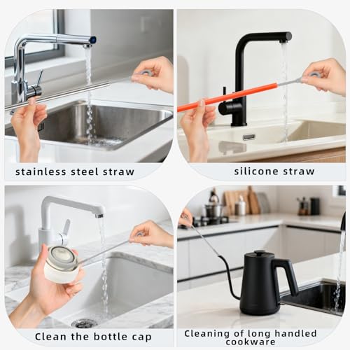 Silicone Straw Cleaner Brush, 4Pcs Reusable Straw Brush Set with Extra-Long Design for Cleaning Thin Metal Straws and Wider Milkshake Straws （6mm+9mm Gray) - color: Gray