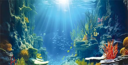 30X18IN Blue Sea Floor Aquarium Background, Natural Underwater World 3D Effect Fish Tank Decorations Background, Art Terrarium Background with 8 EVA Double-Sided Tape - color: Coral, size: 30X18in/75X45cm