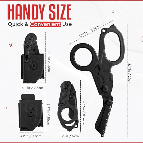 Heavy Duty 6 in 1 Multipurpose Emergency Trauma Shears Scissors with Holster, Outdoor Camping Rescue Tools with Glass Breaker, Strap Cutter Stainless Steel Foldable Scissors Pliers - color: Black/Black
