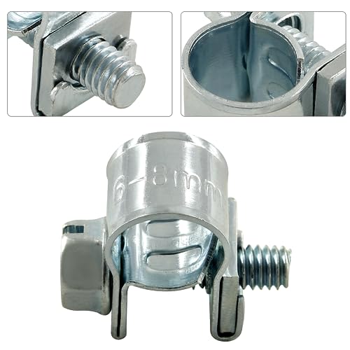 12pcs Gas Line Clamp(6-8mm), Zinc Plated Mini Fuel Hose Clamp Adjustable Tube Clamp for Pipe Fuel Line - size: 6-8mm