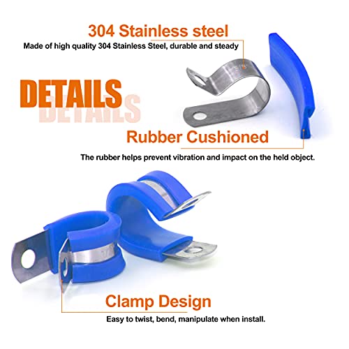 ISPINNER 52pcs Cable Clamps Assortment Kit, 304 Stainless Steel Rubber Cushion Pipe Clamps in 6 Sizes 1/4" 5/16" 3/8" 1/2" 5/8" 3/4" (Blue) - color: Blue