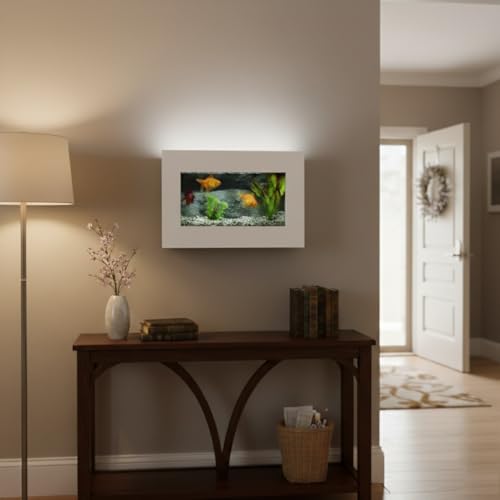 Aussie Aquariums 3.0 Wall Mounted Fish Tank Kit with LED Lighting, Built-in Filter System, Modern Space-Saving Design, Complete Accessories Set (View, Matte White) - color: Matte White, size: View