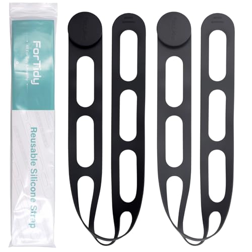 FORTIDY Silicone Latch Strap for Slow Cooker Lid, Patented Reusable Elastic Self-Locking Silicone Tie for Organizing Pot, Bento Box, Curtain, Cords, Yoga Mat, Camping Mat, 2pack (Black&Gray) - color: Black&Gray